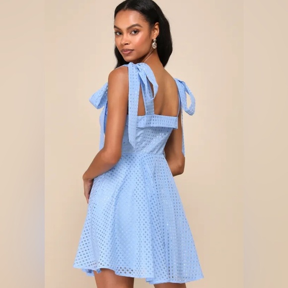 Lulus Forever Darling Blue Gingham Burnout Tie-Strap Mini Dress - Picture 1 of 15